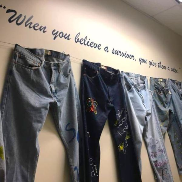 Pathfinders' display of decoracted jeans for Denim Day