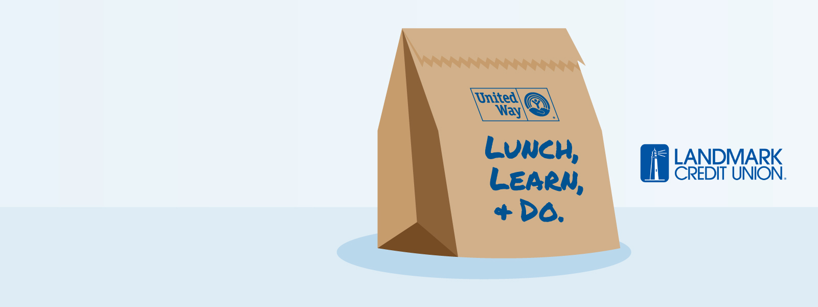 lunch bag vector image with word on it saying lunch, learn plus do