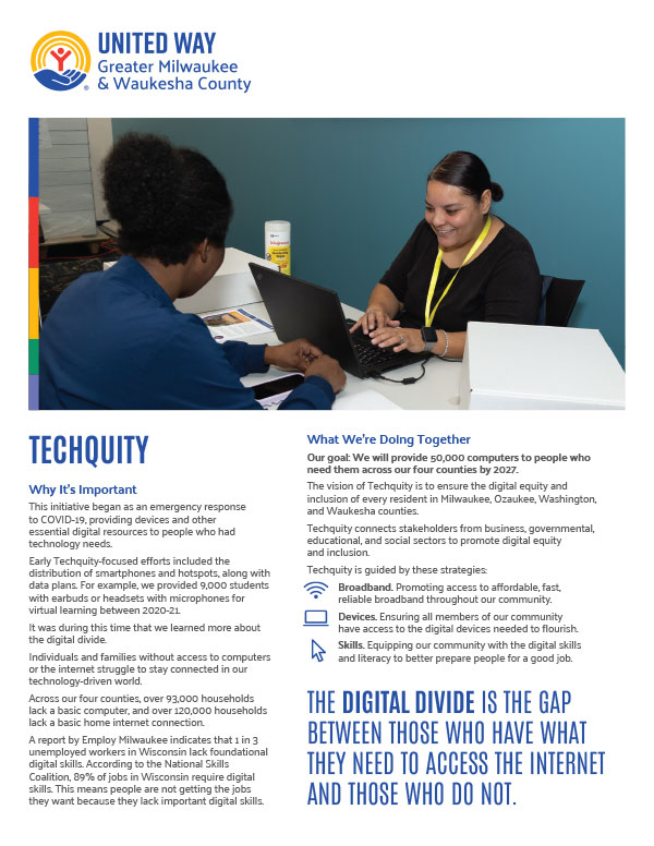 Image of handout with photo of women with computer on it