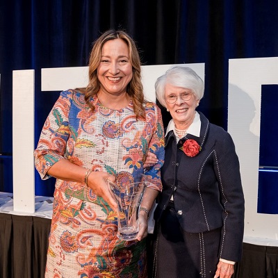 Featured keynote speaker, Dr. Maria Elena Perez and the Linda T. Mellowes Woman Leader of the Year, Cristy Garcia-Thomas