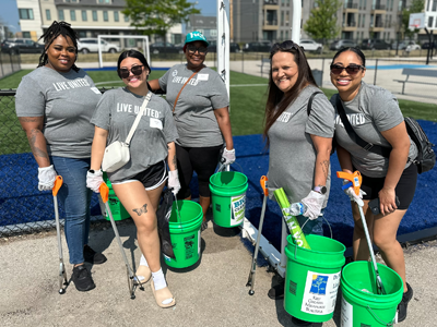 Smiling volunteers