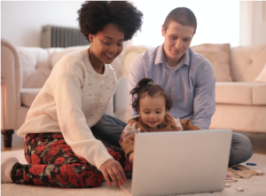 Family working on computer