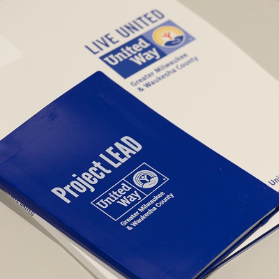 Notebook that says Project LEAD on the cover and United Way stationary