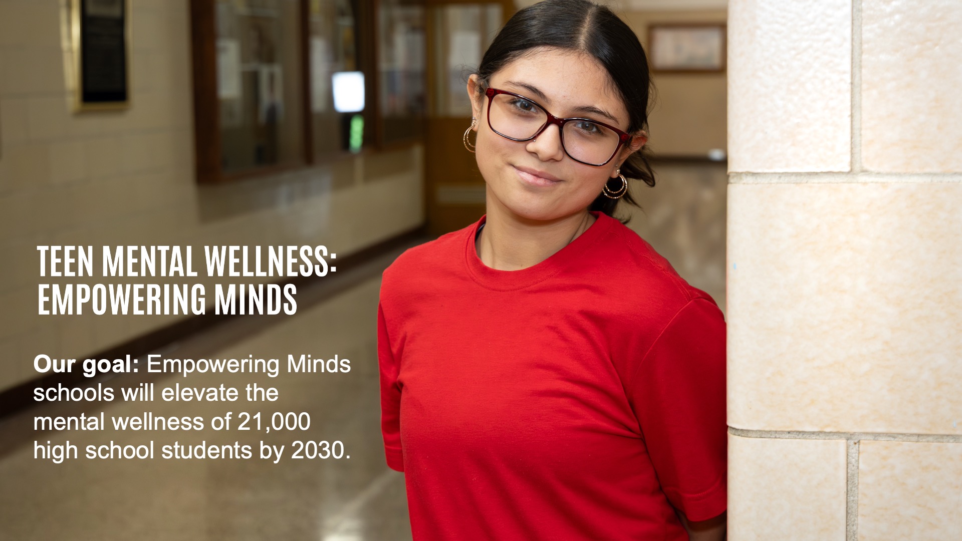 Image of student in hallway with Teen Mental Wellness: Empowering Minds Goal