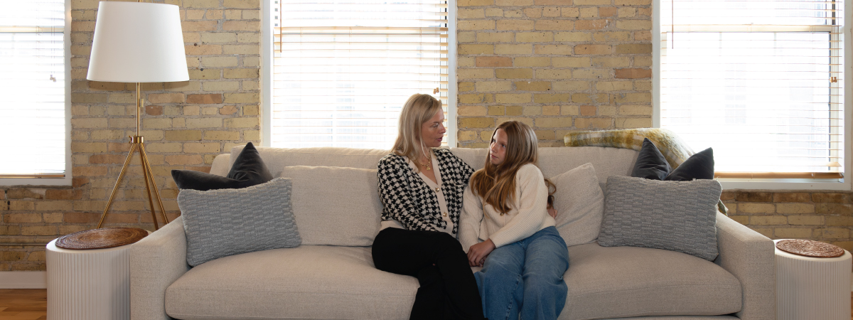 Ginger Lazovik and her daughter at home
