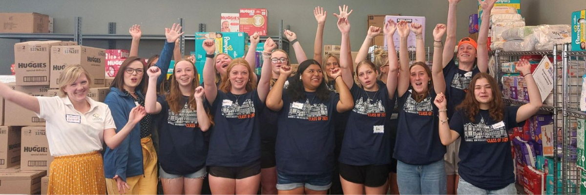 Catholic Charities and Carroll University students at a diaper repack event