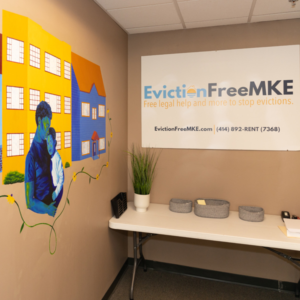 image of office with Eviction Free MKE sign
