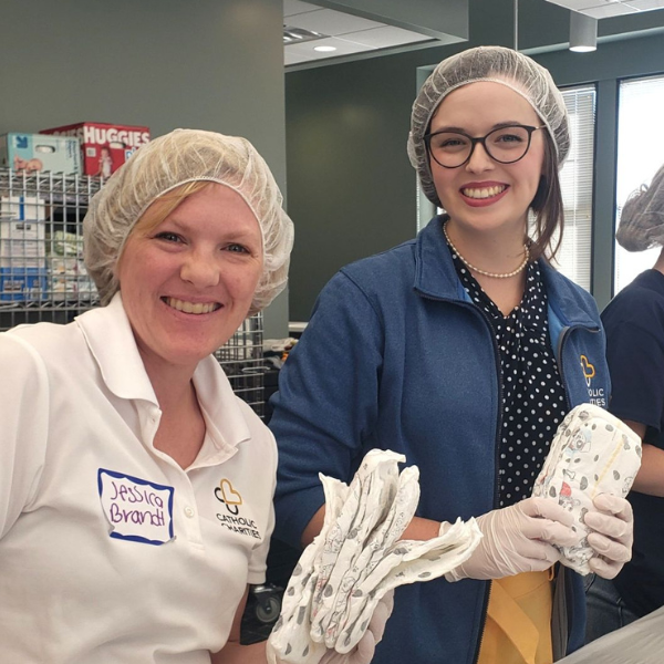 Jessica Brandt and colleague at a diaper repack event