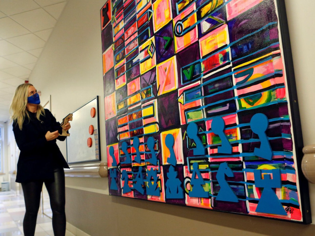 Natalja Yatsuka with her art in Latvia, 2020